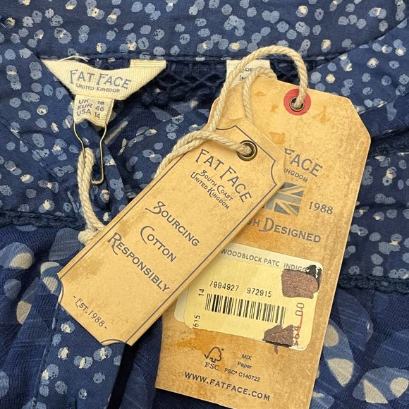 NWT Blue Petra Woodblock Boho Blouse FAT FACE L 14 - Picture 4 of 4